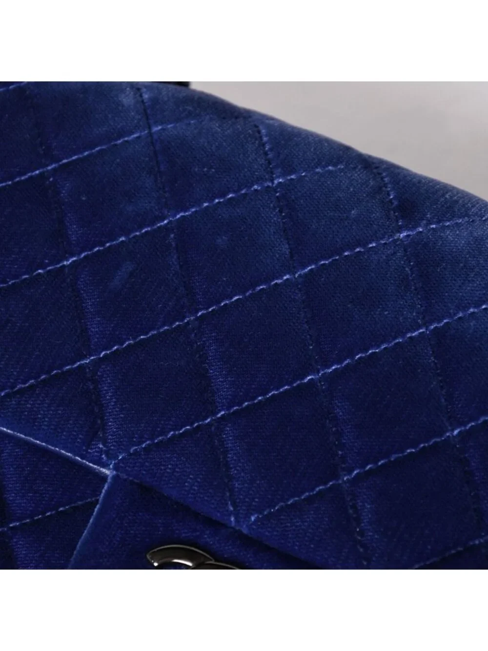 Chanel Quilted 25 Shoulder Bag Double Flap Velour Blue Black